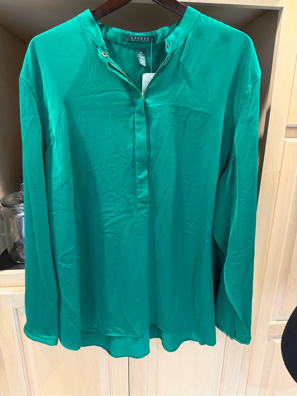 NWT Lauren Ralph Lauren Emerald Green 1/4 zip Long Sleeve Blouse 3X